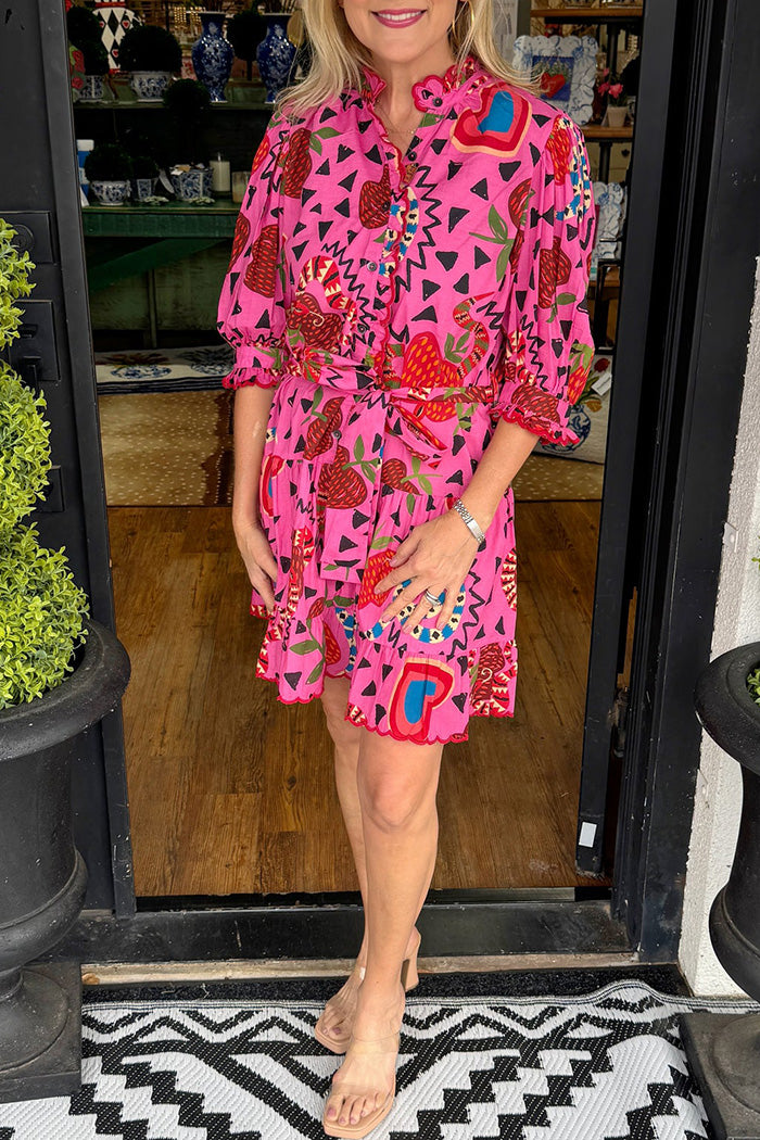 Ruffled Neck Tiered Skirt Dress