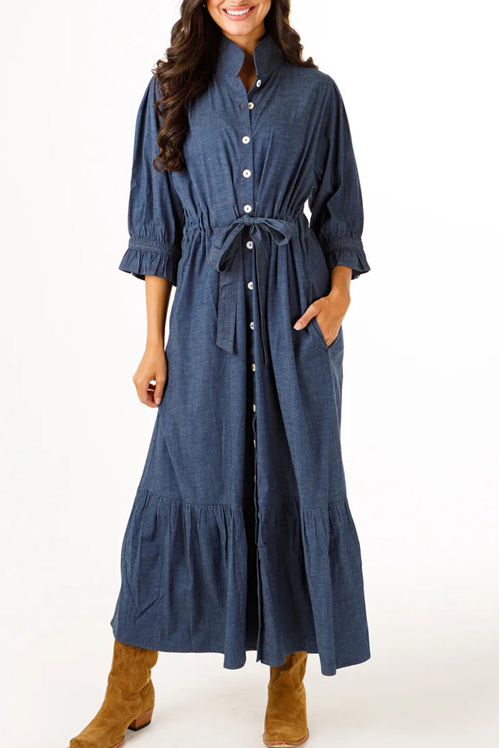 Ruffles Sleeve Belt Denim Dress