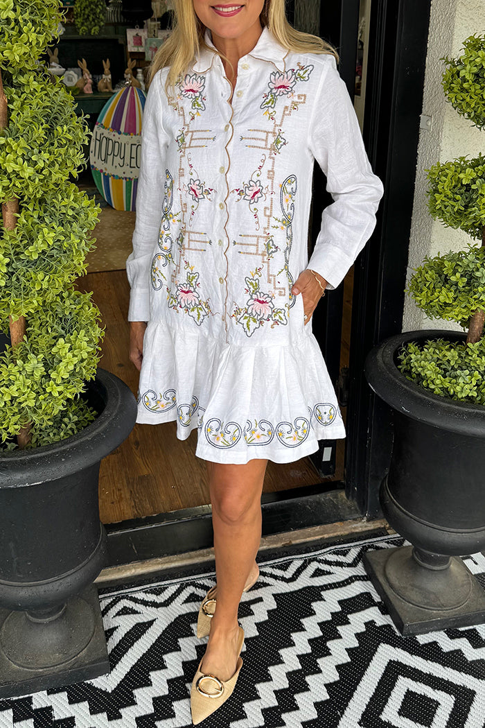 Floral Button Pocket Long Sleeve Dress