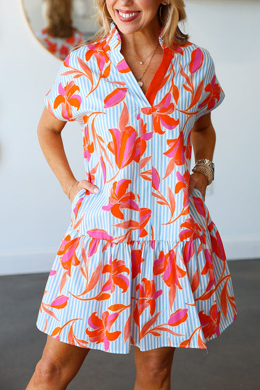 Floral Print Striped Pocket Dress