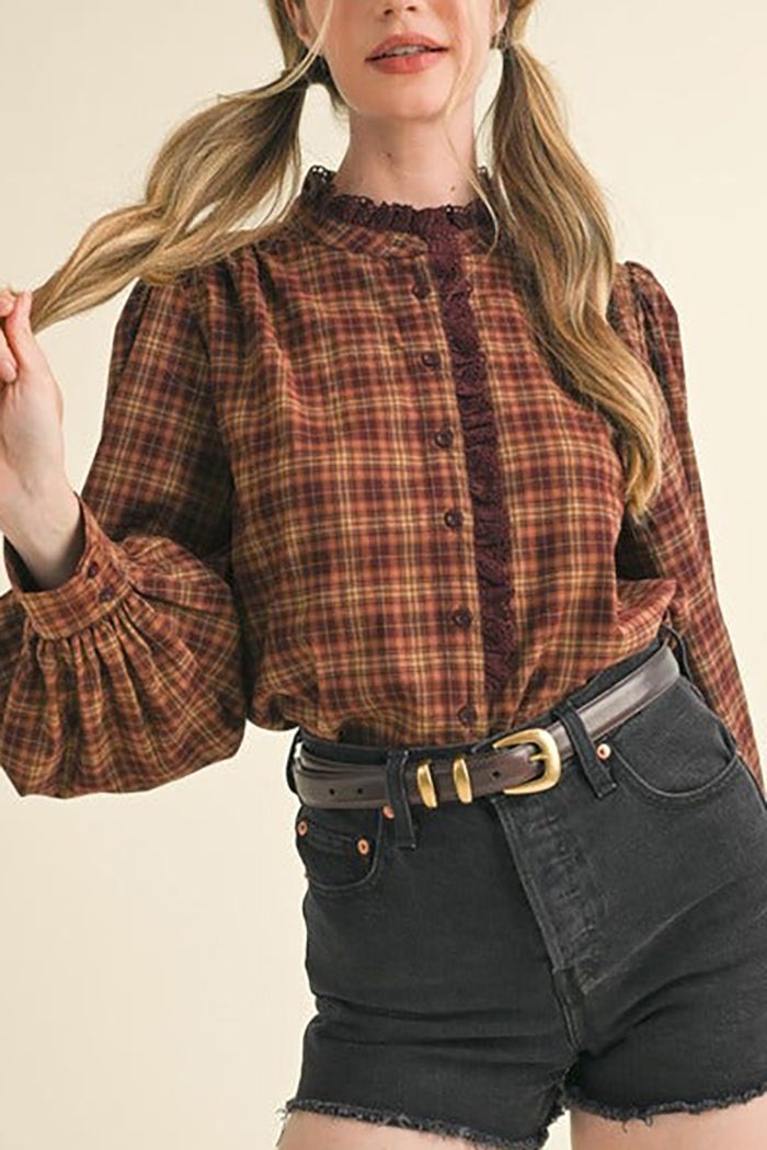 Lace Trimmed Checked Top