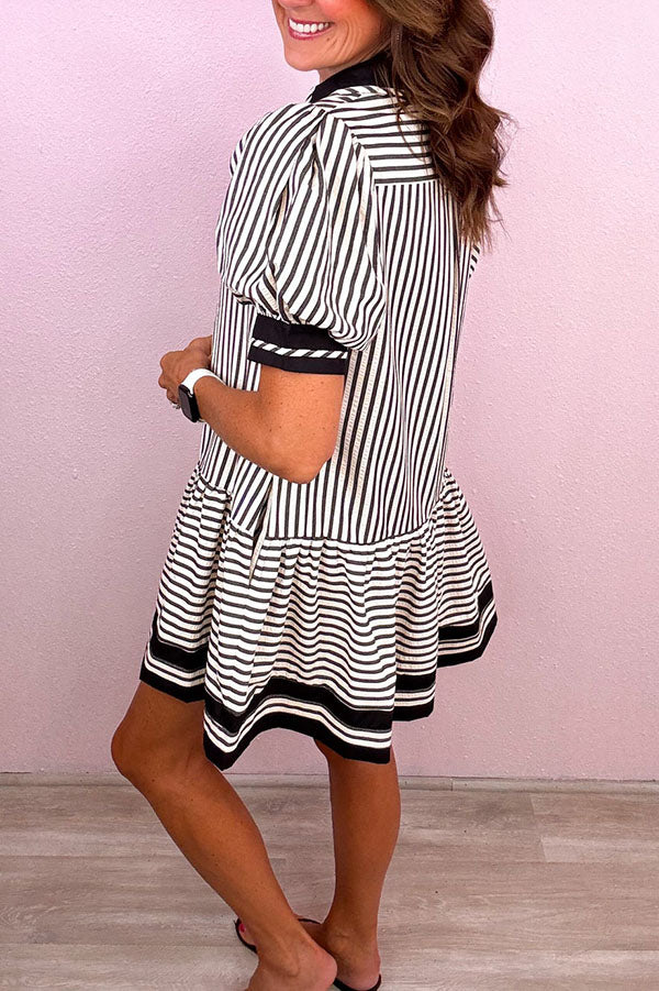 Puff Sleeve Stripes Dress