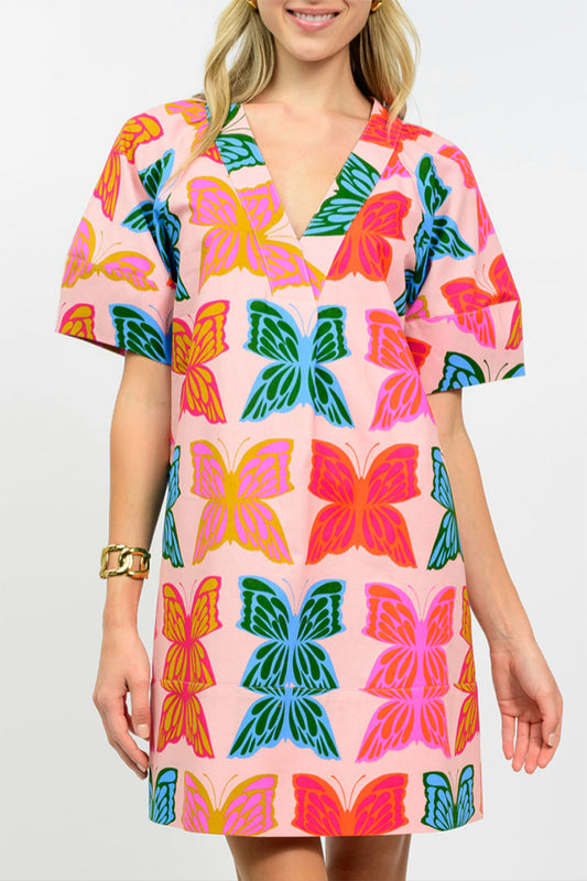 Colorful Butterfly Short Sleeve Dress
