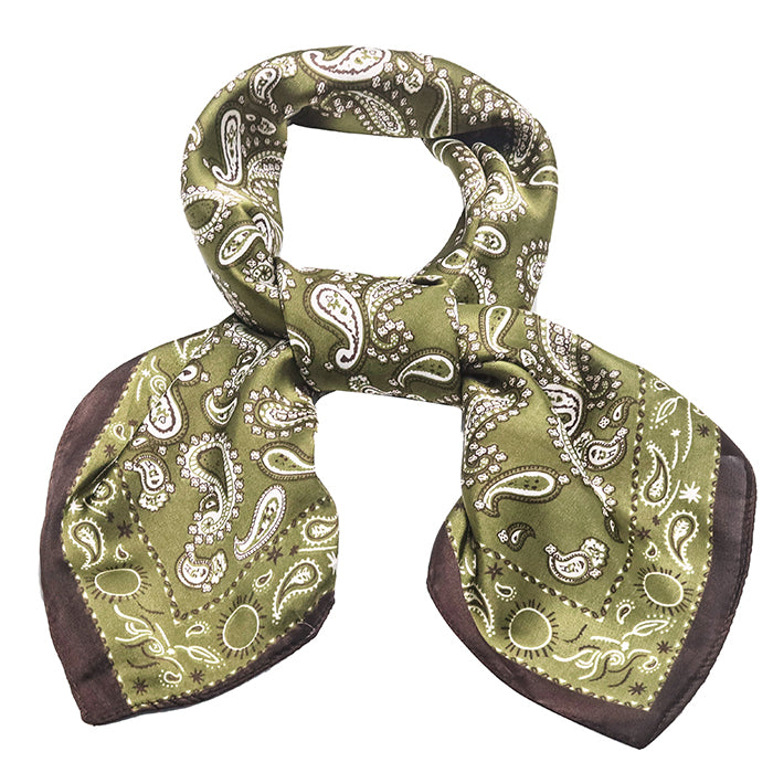 Olive Paisley Print Scarf With Scarf Ring