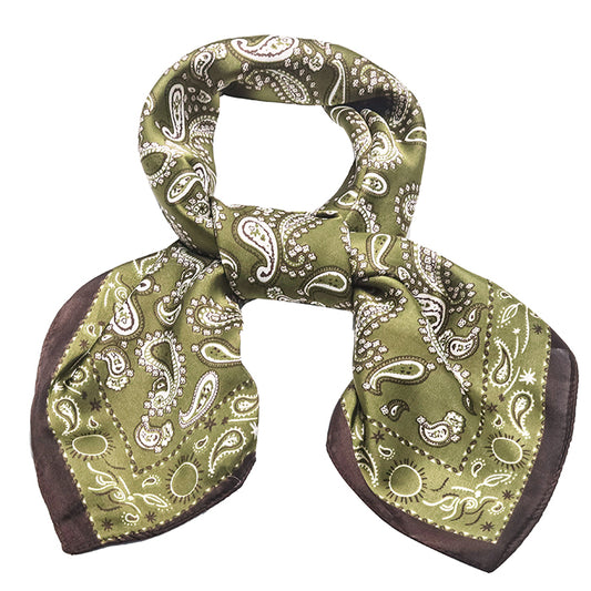 Olive Paisley Print Scarf With Scarf Ring