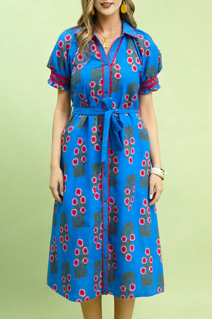 Belted Floral Print Pocket Dress