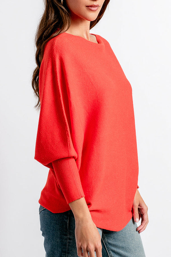 Solid Color Bat Sleeved Sweater