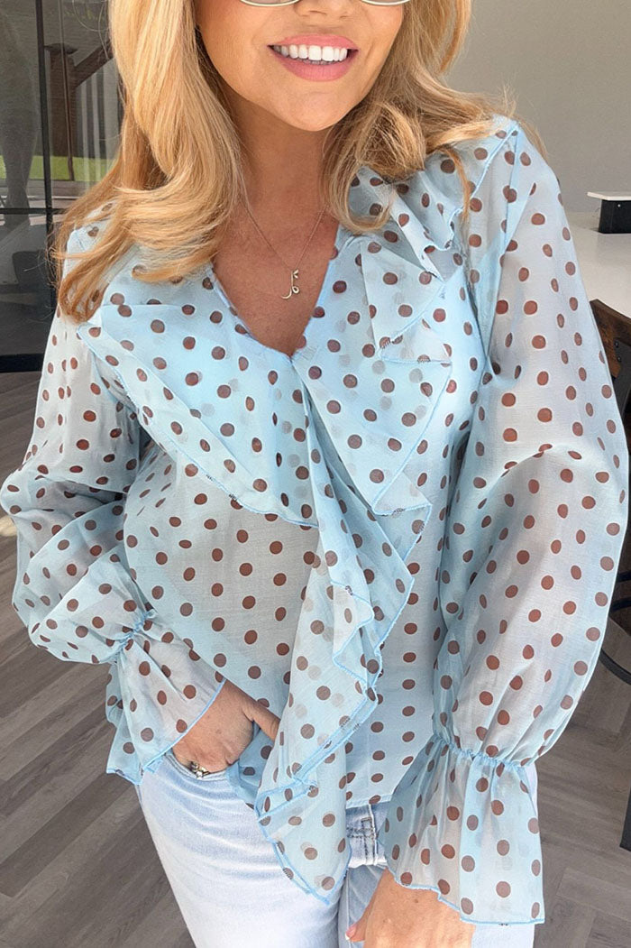 Polka Dot Long Sleeve Ruffle Top