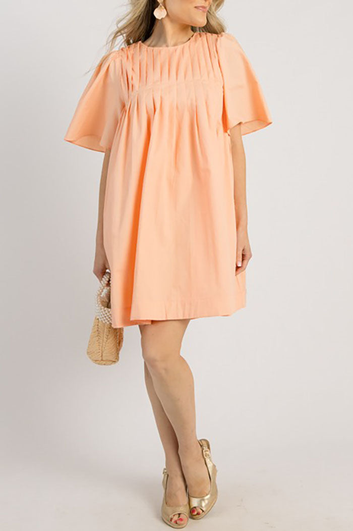 Solid Color Pleated Pocket Dress