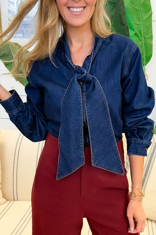 Casual Bow Tie Denim Top