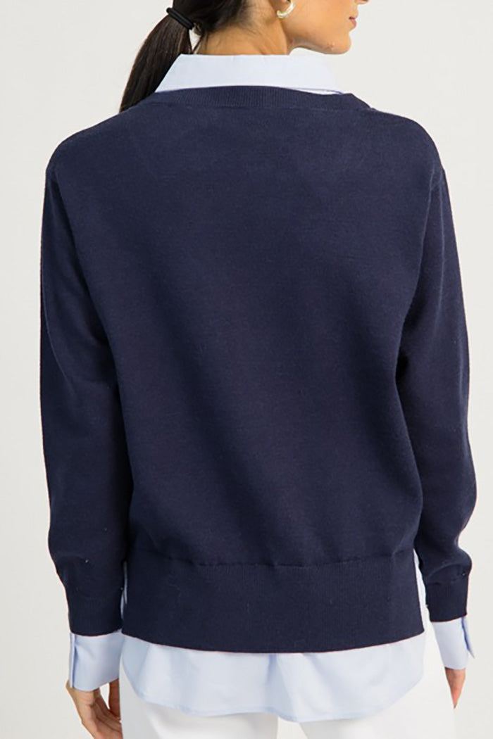 Layered Shirt Collar V-Neck Sweater