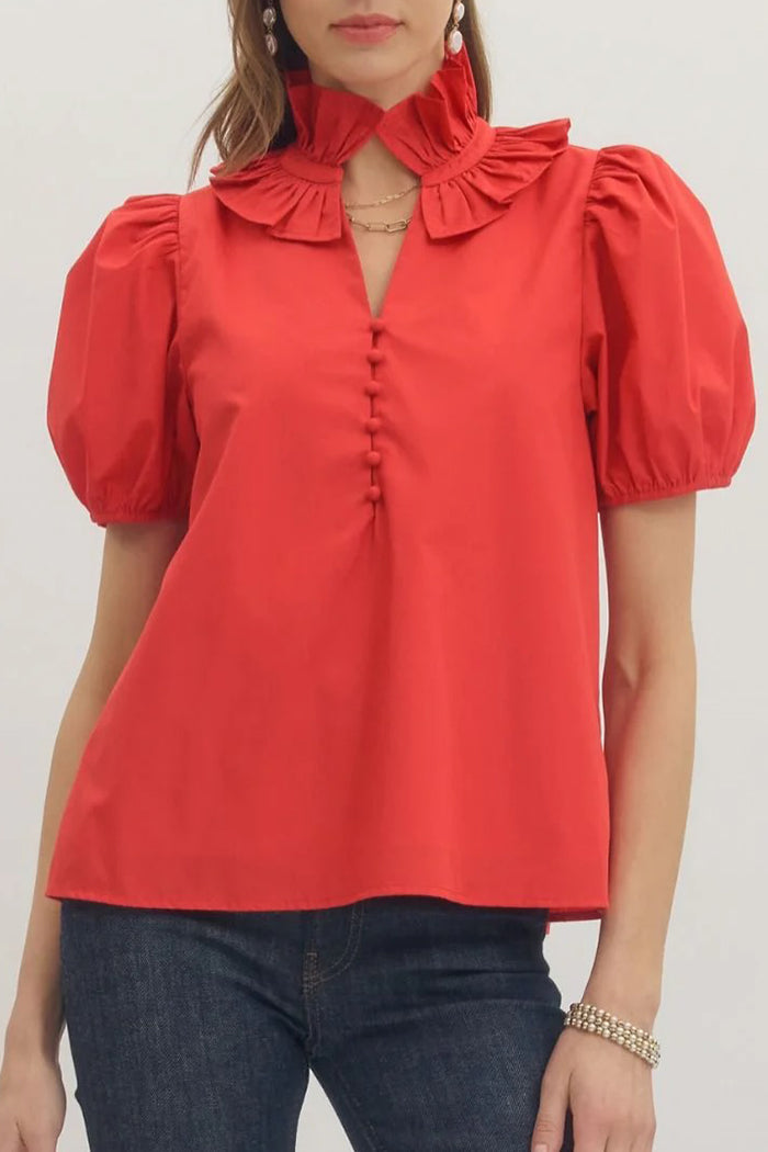 Ruffled Collar Puff Sleeve Top