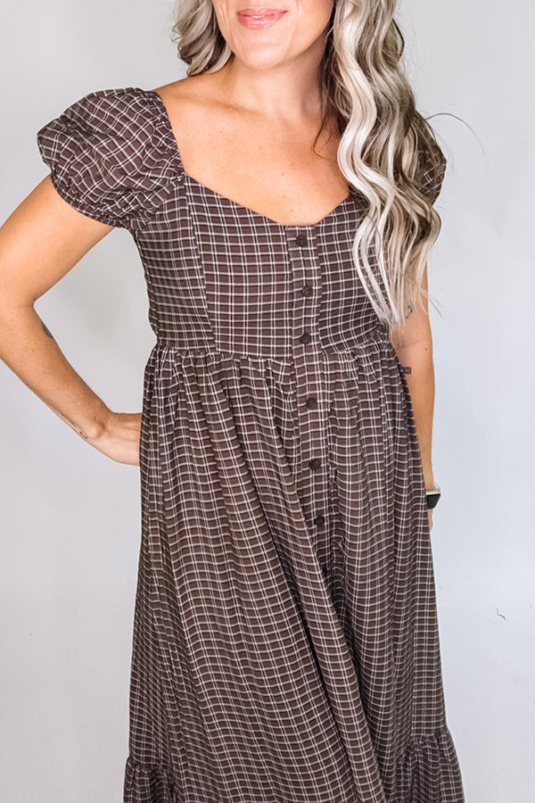 Plaid Puff Sleeve Button Down Dress