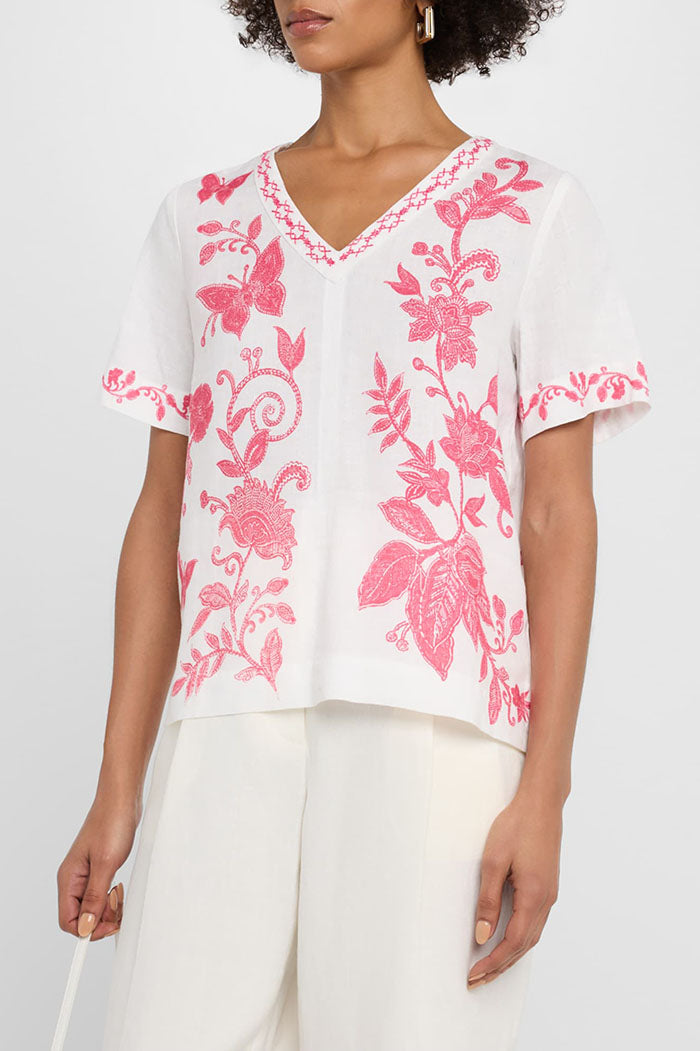 Embroidered Floral-Print Top