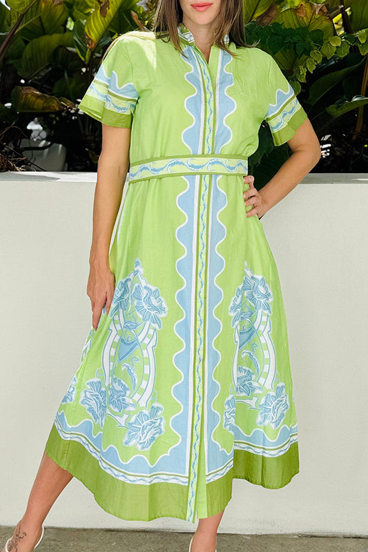 Short Sleeve Belted Floral Dress