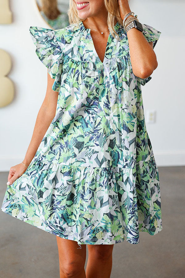 Flutter Sleeve Floral Dress